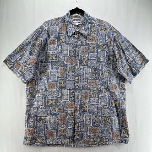 Pierre Cardin Other - Pierre Cardin Shirt Mens Sz L Tropical Camp Geometric Button Down Cotton Blue